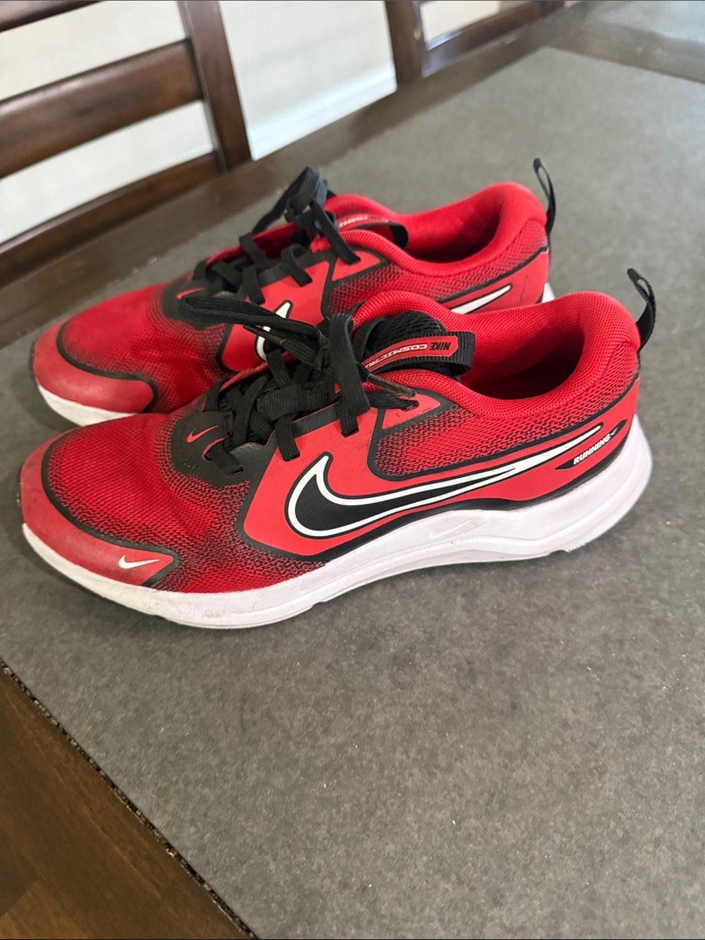 Nike Kids Red and Black Athletic Sneakers with White Midsole